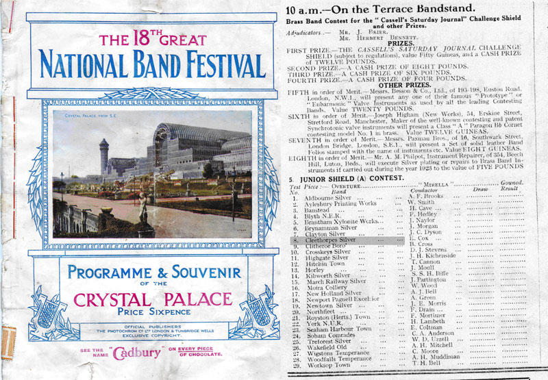 Programme and band list for 1923 Challenge Shield